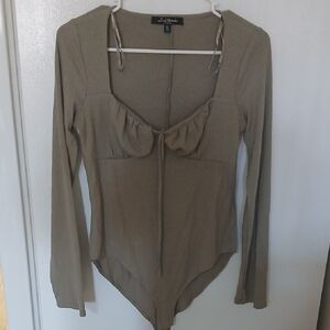 Elegant Long Sleeve Bodysuit in Olive